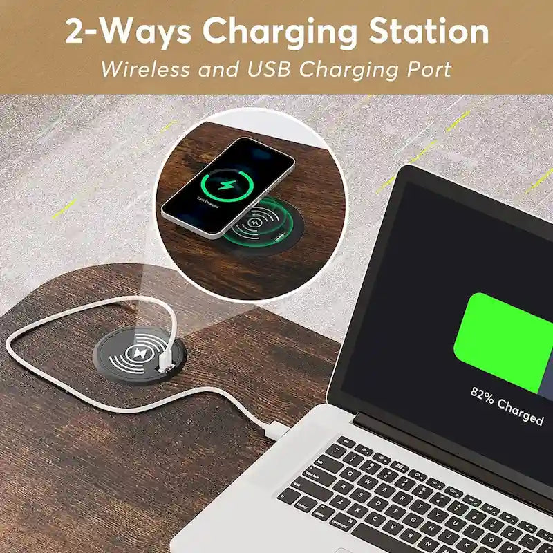 Bureau portable réglable en hauteur avec station de charge, table d'appoint pour ordinateur portable, canapé, lit ou table de chevet