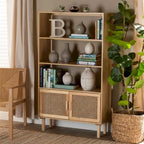 Faulkner Mid-Century Modern Wooden Bookcase & Bookshelf-Natural Brown