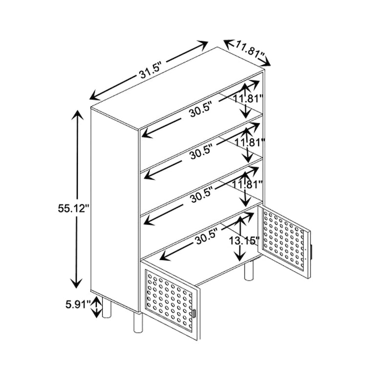 Bibliothèque et étagère en bois Faulkner style moderne du milieu du siècle - Brun naturel