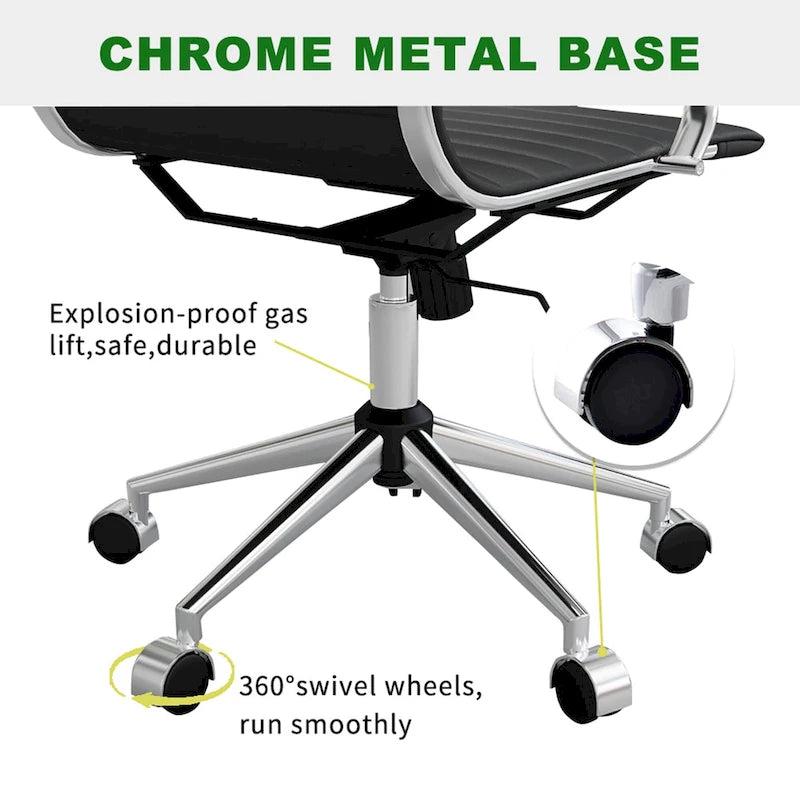 Fauteuil de bureau CAROCC à dossier côtelé, pivotant et inclinable, ergonomique, en cuir de qualité supérieure.