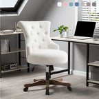 Chaise de bureau pivotante à roulettes, hauteur réglable, revêtue de lin.