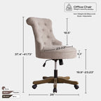 Chaise de bureau pivotante à roulettes, hauteur réglable, revêtue de lin.