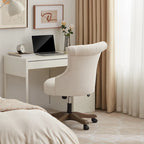 Chaise de bureau pivotante à roulettes, hauteur réglable, revêtue de lin.