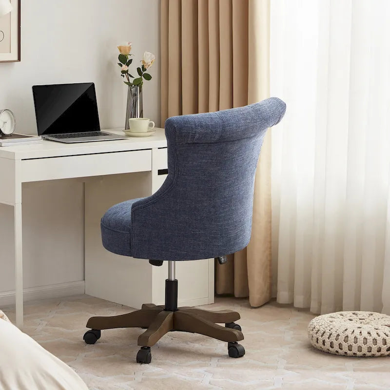 Chaise de bureau pivotante à roulettes, hauteur réglable, revêtue de lin.