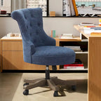 Chaise de bureau pivotante à roulettes, hauteur réglable, revêtue de lin.