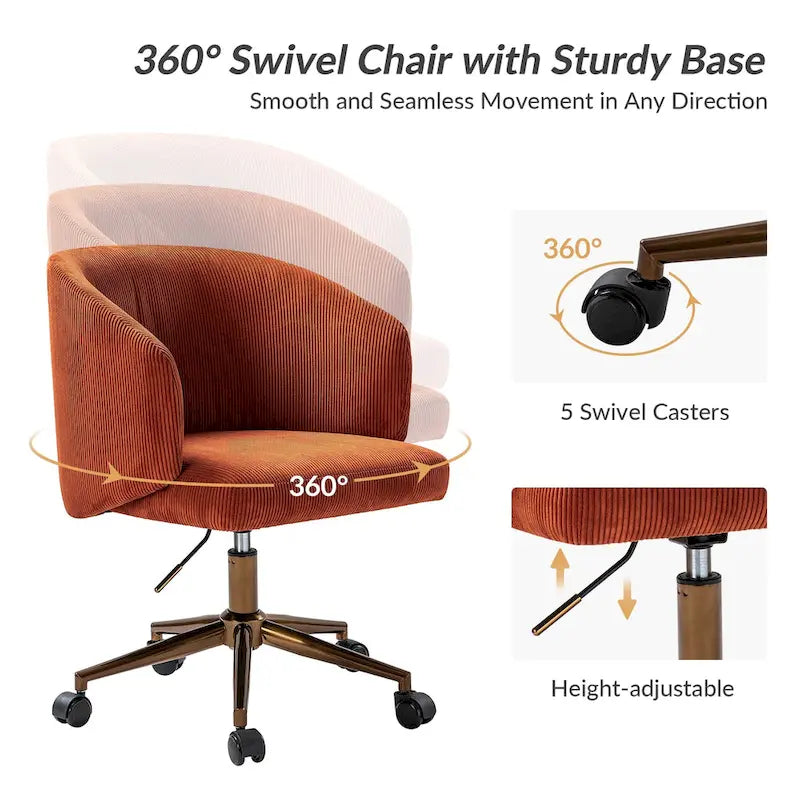 Fauteuil de bureau pivotant ergonomique moderne en velours côtelé, réglable en hauteur, par HULALA HOME