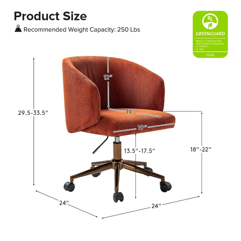 Fauteuil de bureau pivotant ergonomique moderne en velours côtelé, réglable en hauteur, par HULALA HOME
