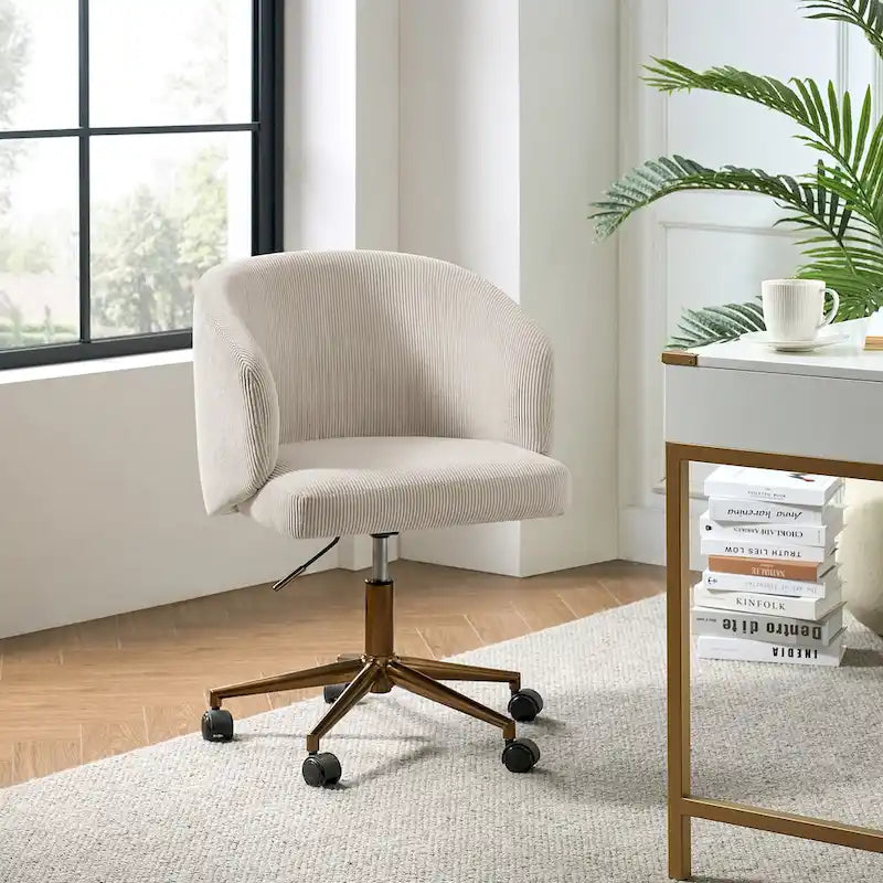 Fauteuil de bureau pivotant ergonomique moderne en velours côtelé, réglable en hauteur, par HULALA HOME