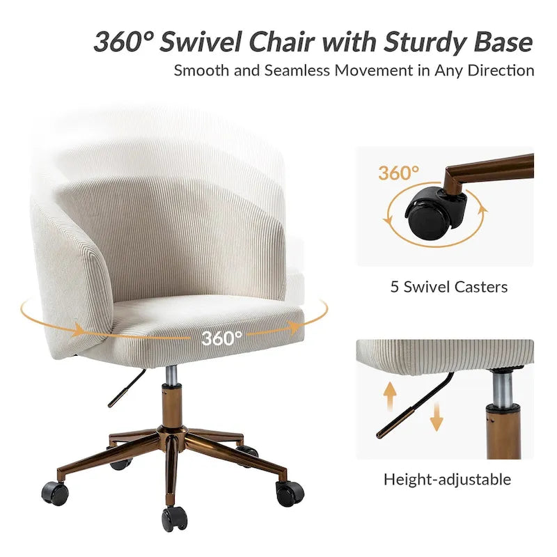 Fauteuil de bureau pivotant ergonomique moderne en velours côtelé, réglable en hauteur, par HULALA HOME