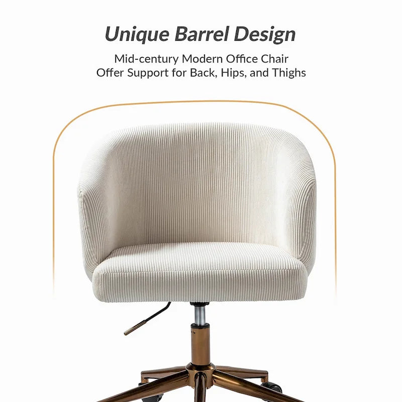 Fauteuil de bureau pivotant ergonomique moderne en velours côtelé, réglable en hauteur, par HULALA HOME