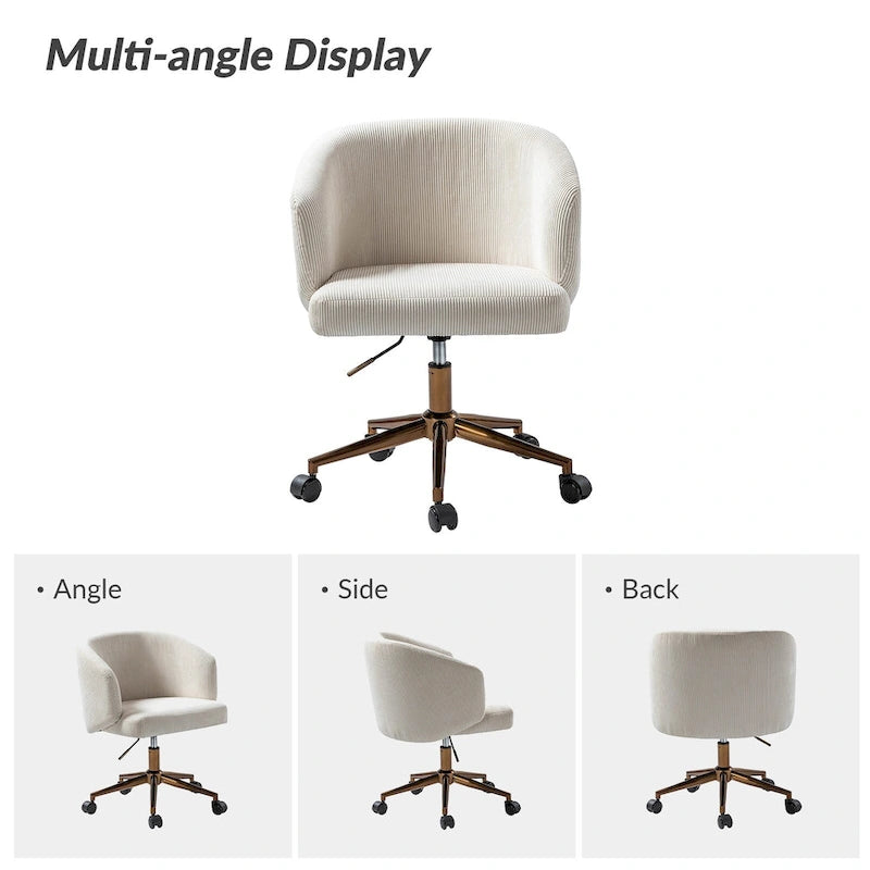 Fauteuil de bureau pivotant ergonomique moderne en velours côtelé, réglable en hauteur, par HULALA HOME