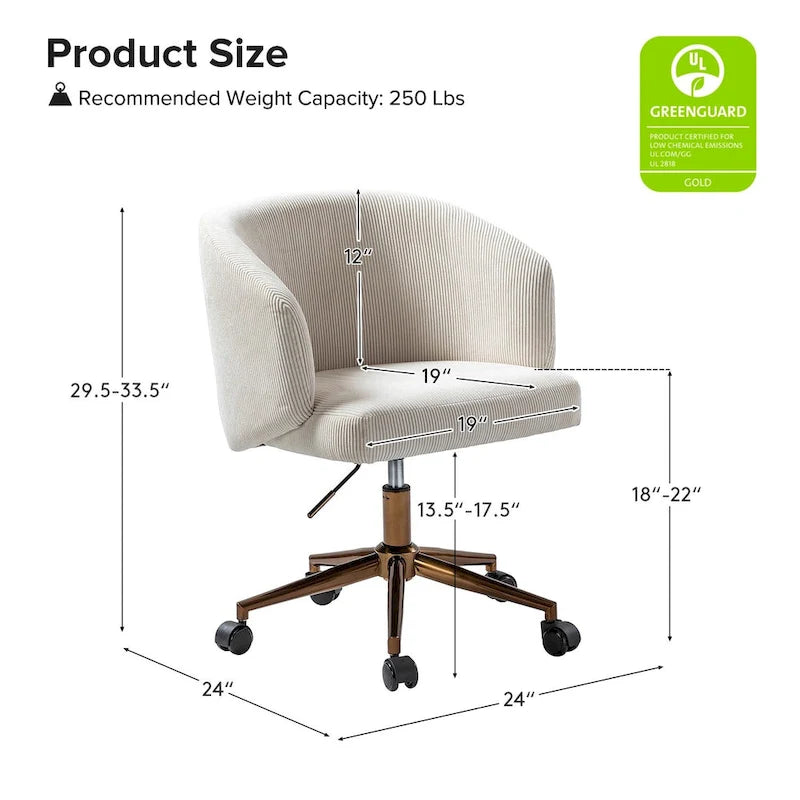 Fauteuil de bureau pivotant ergonomique moderne en velours côtelé, réglable en hauteur, par HULALA HOME
