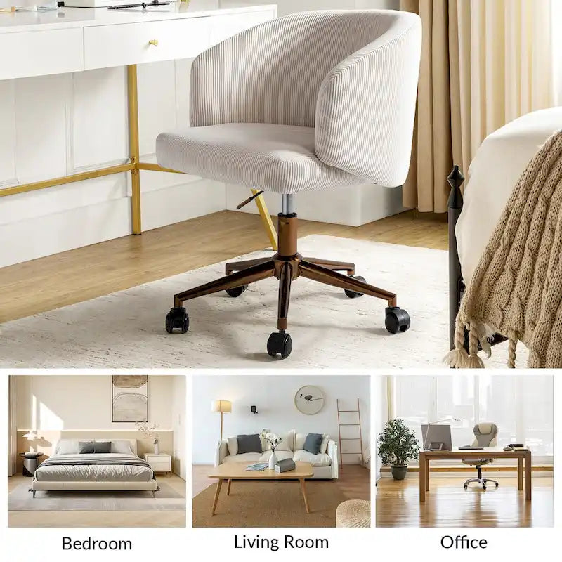 Fauteuil de bureau pivotant ergonomique moderne en velours côtelé, réglable en hauteur, par HULALA HOME