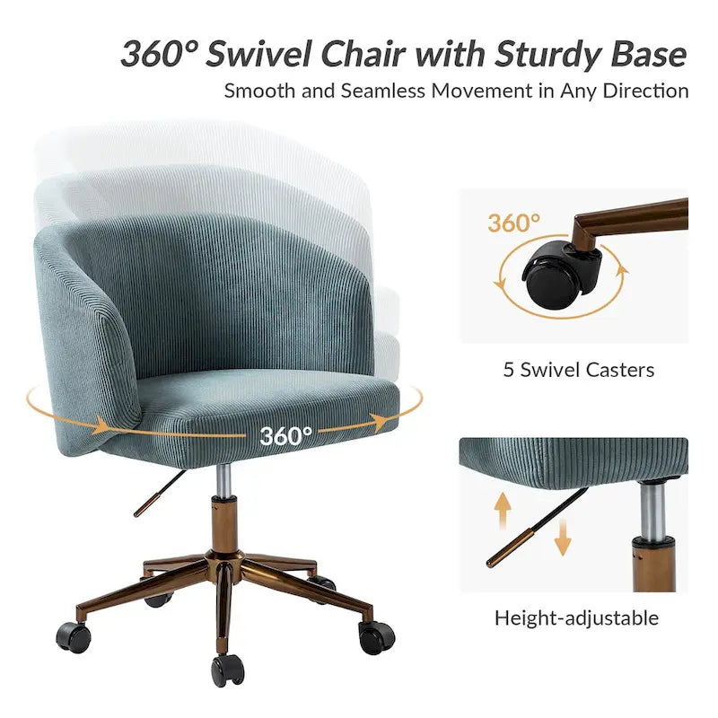 Fauteuil de bureau pivotant ergonomique moderne en velours côtelé, réglable en hauteur, par HULALA HOME
