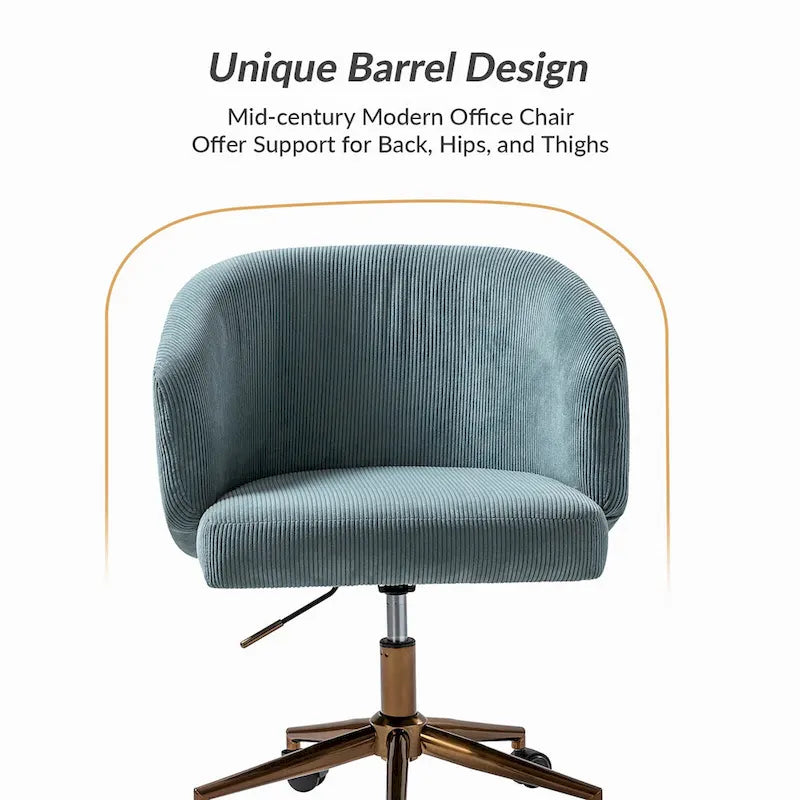 Fauteuil de bureau pivotant ergonomique moderne en velours côtelé, réglable en hauteur, par HULALA HOME