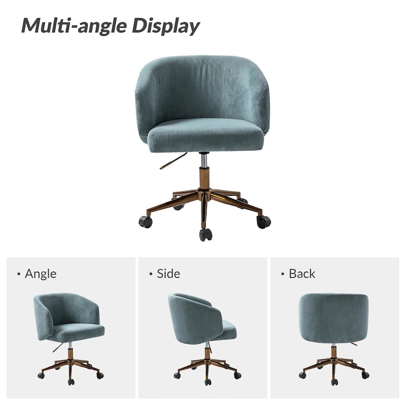 Fauteuil de bureau pivotant ergonomique moderne en velours côtelé, réglable en hauteur, par HULALA HOME