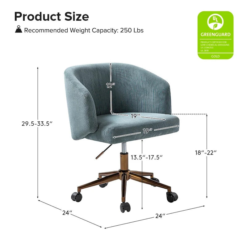 Fauteuil de bureau pivotant ergonomique moderne en velours côtelé, réglable en hauteur, par HULALA HOME