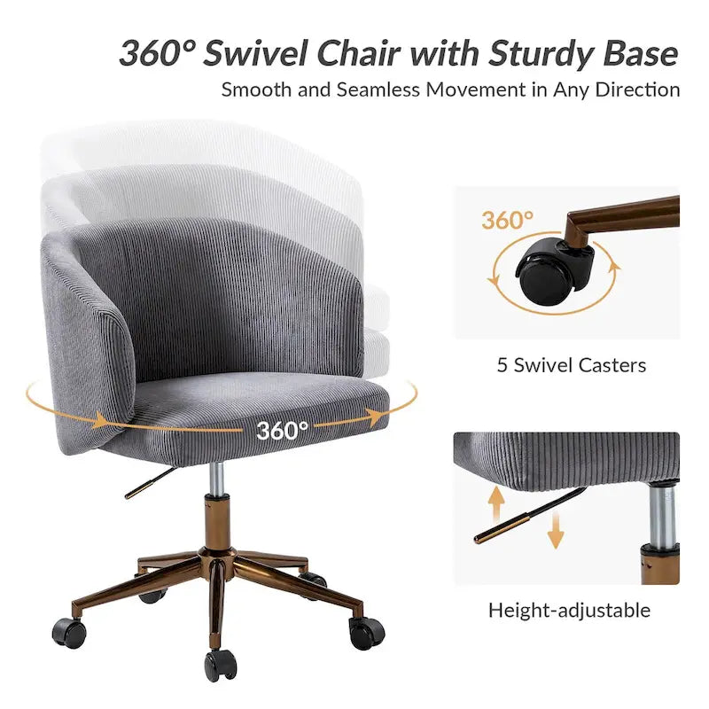 Fauteuil de bureau pivotant ergonomique moderne en velours côtelé, réglable en hauteur, par HULALA HOME