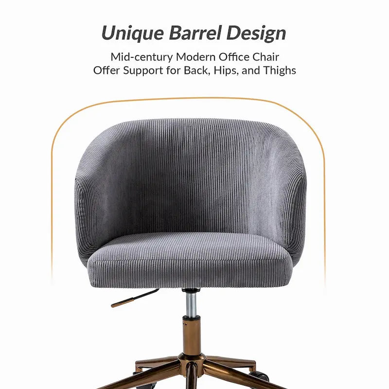 Fauteuil de bureau pivotant ergonomique moderne en velours côtelé, réglable en hauteur, par HULALA HOME