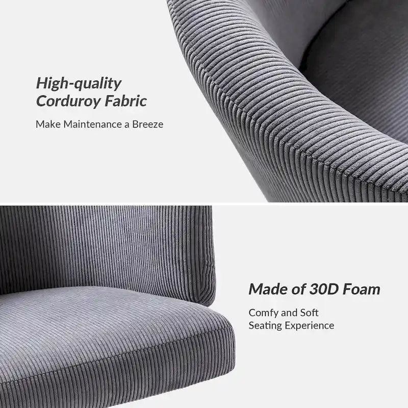 Fauteuil de bureau pivotant ergonomique moderne en velours côtelé, réglable en hauteur, par HULALA HOME