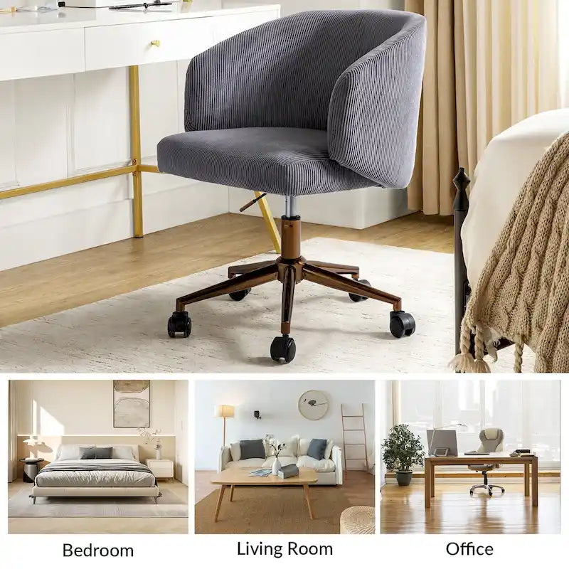 Fauteuil de bureau pivotant ergonomique moderne en velours côtelé, réglable en hauteur, par HULALA HOME