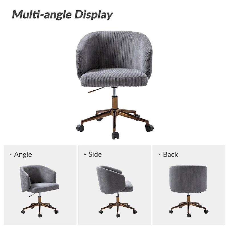 Fauteuil de bureau pivotant ergonomique moderne en velours côtelé, réglable en hauteur, par HULALA HOME