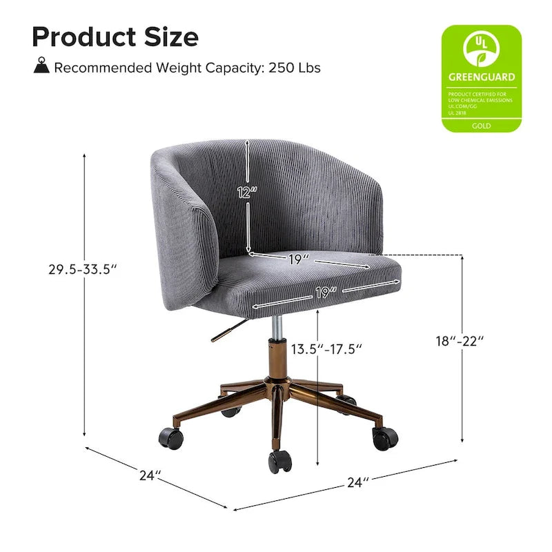 Fauteuil de bureau pivotant ergonomique moderne en velours côtelé, réglable en hauteur, par HULALA HOME