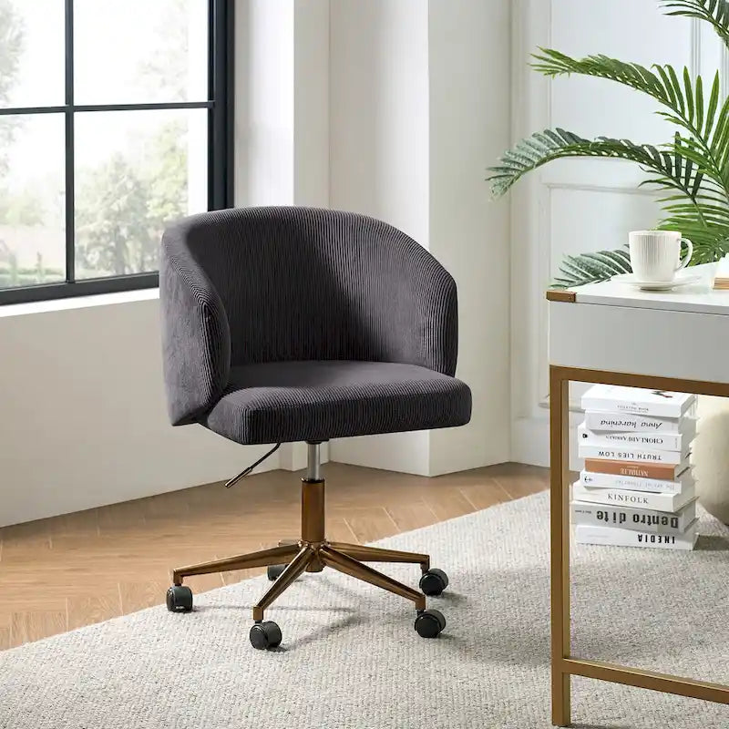 Fauteuil de bureau pivotant ergonomique moderne en velours côtelé, réglable en hauteur, par HULALA HOME