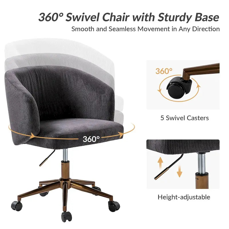 Fauteuil de bureau pivotant ergonomique moderne en velours côtelé, réglable en hauteur, par HULALA HOME