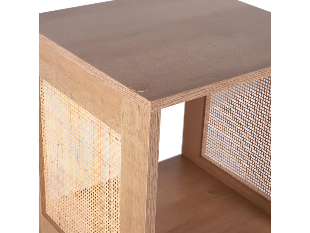 Meublita - Rangement 3 Cases Effet Bois et Façades Rotin