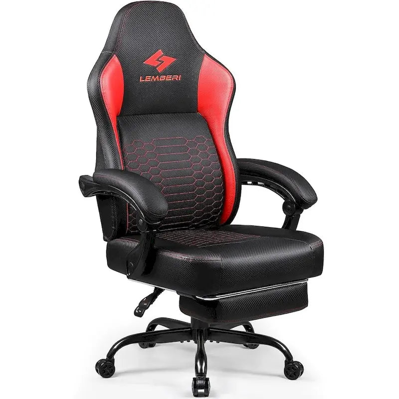 Chaises de jeu Bossin avec repose-pieds, grande taille (capacité 400 g), style racing, avec soutien lombaire ergonomique.