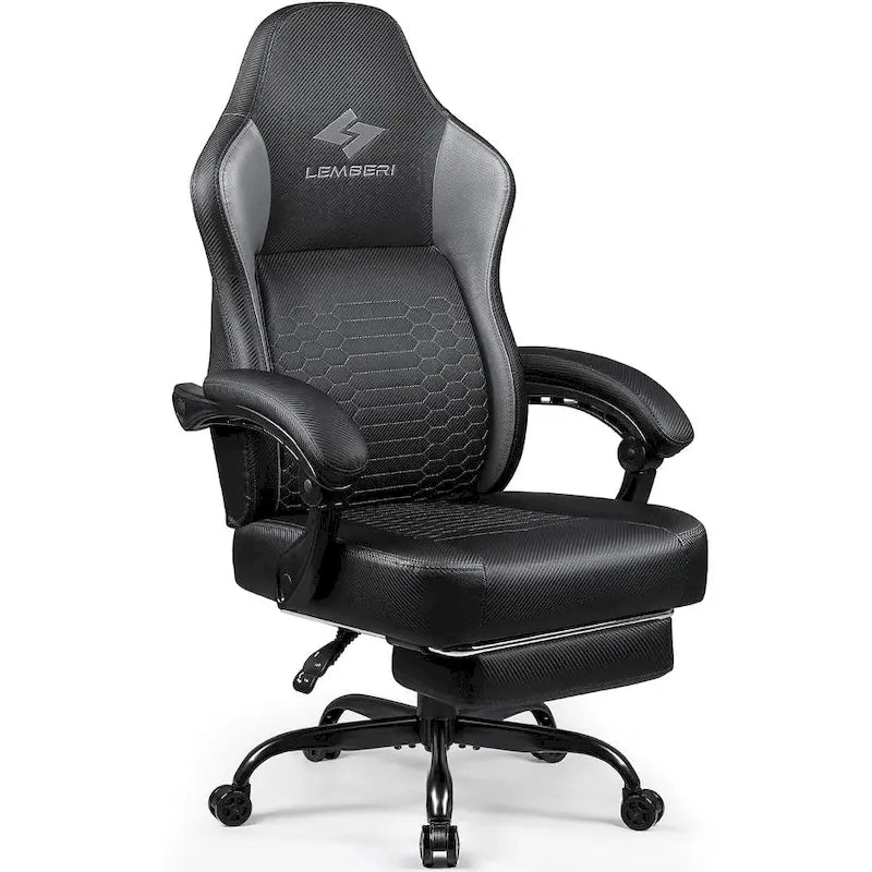 Chaises de jeu Bossin avec repose-pieds, grande taille (capacité 400 g), style racing, avec soutien lombaire ergonomique.