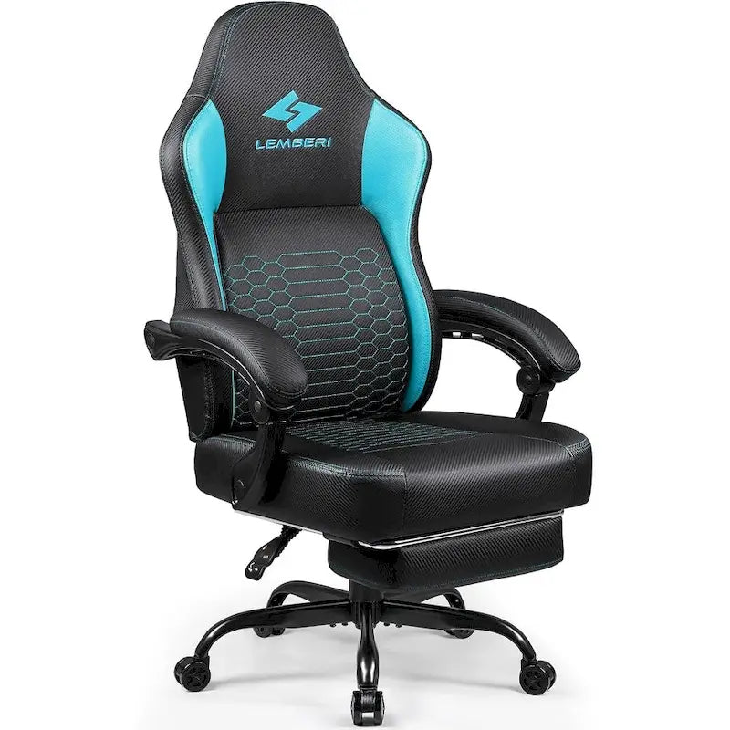 Chaises de jeu Bossin avec repose-pieds, grande taille (capacité 400 g), style racing, avec soutien lombaire ergonomique.