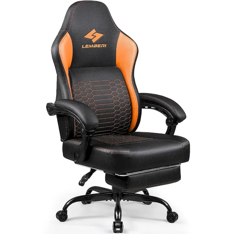 Chaises de jeu Bossin avec repose-pieds, grande taille (capacité 400 g), style racing, avec soutien lombaire ergonomique.