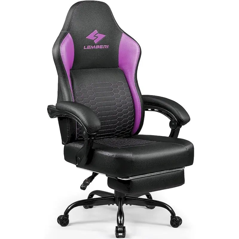 Chaises de jeu Bossin avec repose-pieds, grande taille (capacité 400 g), style racing, avec soutien lombaire ergonomique.