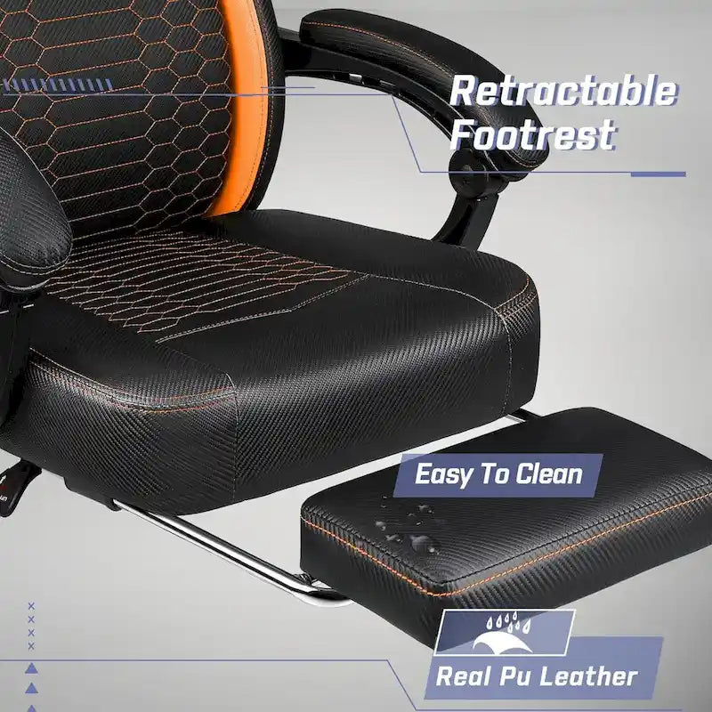 Chaises de jeu Bossin avec repose-pieds, grande taille (capacité 400 g), style racing, avec soutien lombaire ergonomique.
