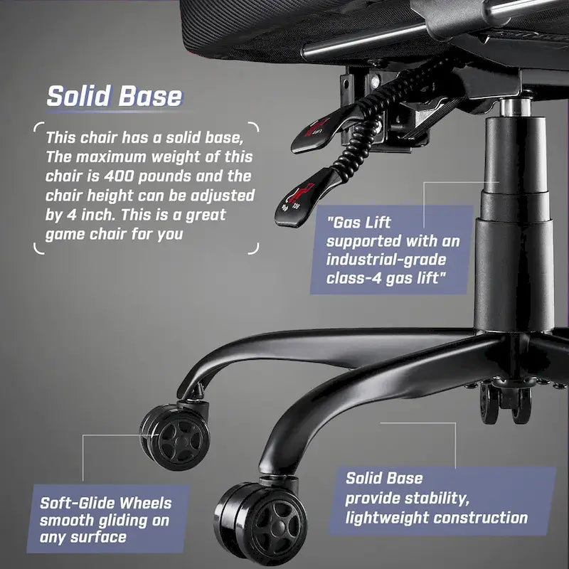 Chaises de jeu Bossin avec repose-pieds, grande taille (capacité 400 g), style racing, avec soutien lombaire ergonomique.