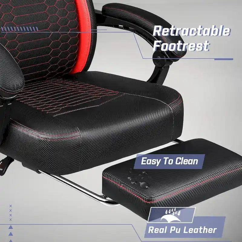 Chaises de jeu Bossin avec repose-pieds, grande taille (capacité 400 g), style racing, avec soutien lombaire ergonomique.