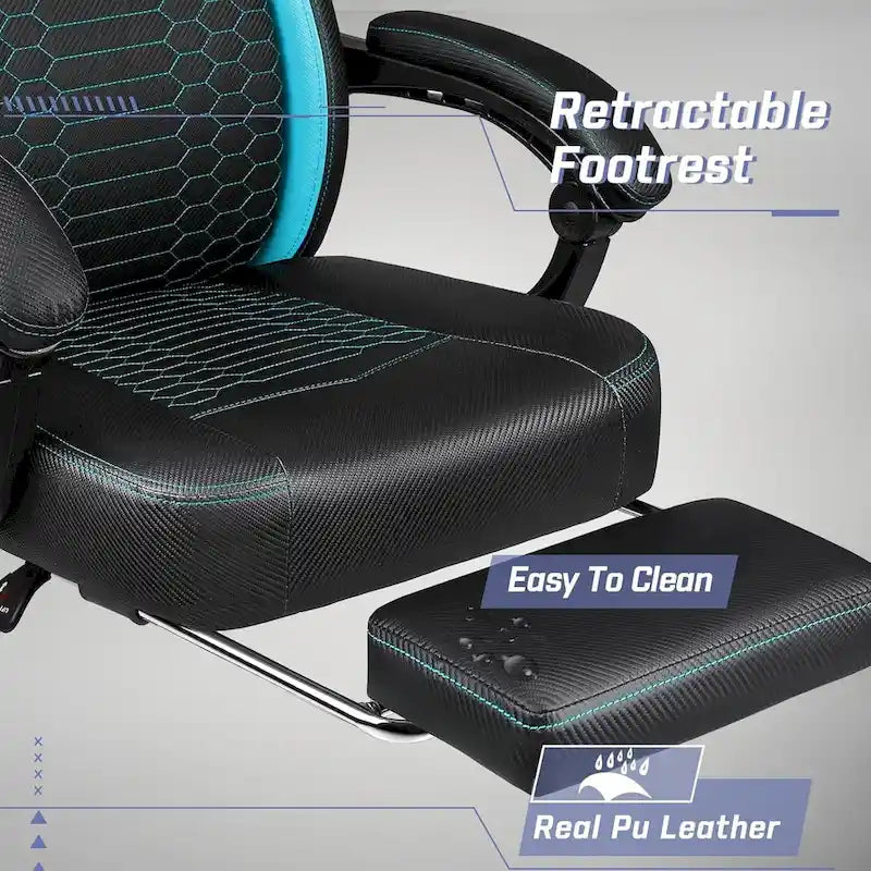 Chaises de jeu Bossin avec repose-pieds, grande taille (capacité 400 g), style racing, avec soutien lombaire ergonomique.