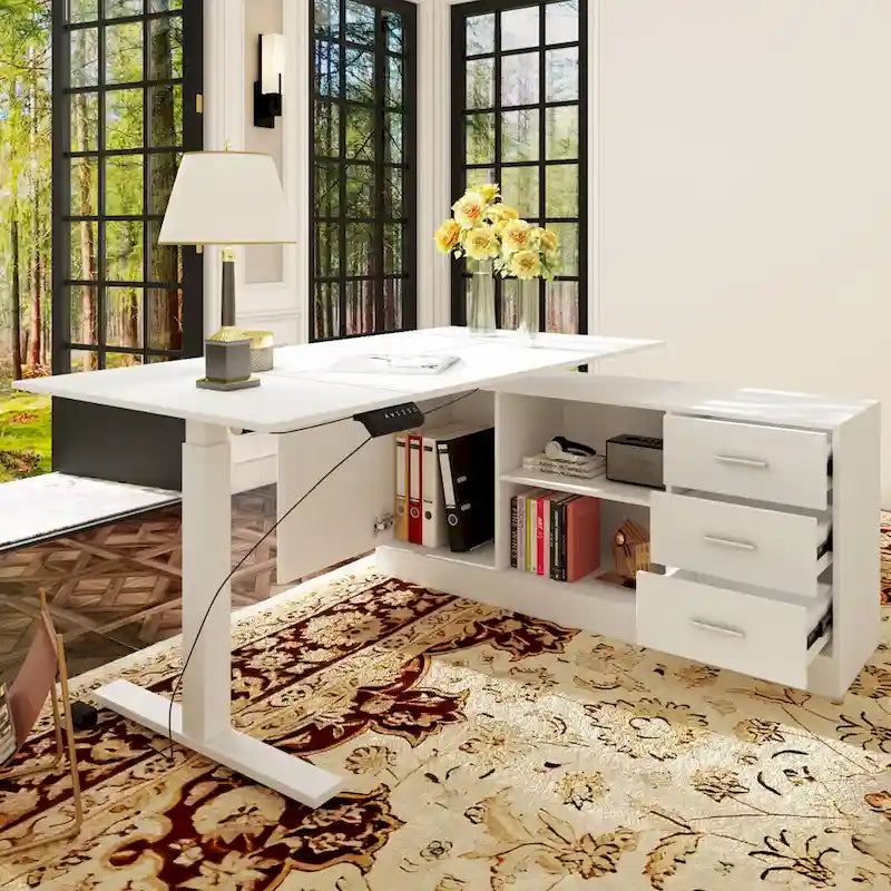 Solution de bureau : Bureau assis-debout électrique réglable en hauteur 63 cm, blanc