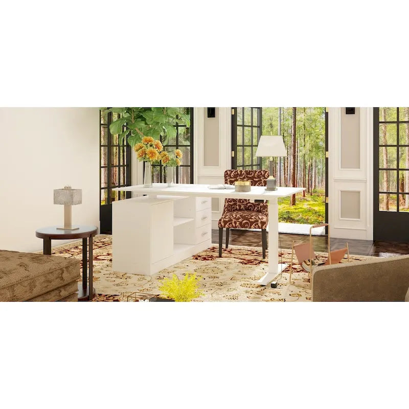 Solution de bureau : Bureau assis-debout électrique réglable en hauteur 63 cm, blanc