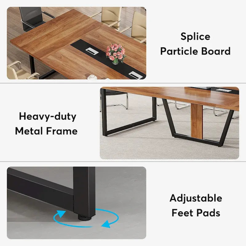 Table de conférence de 2,4 m (8 pi), grande table de réunion pour 10 personnes, montage facile