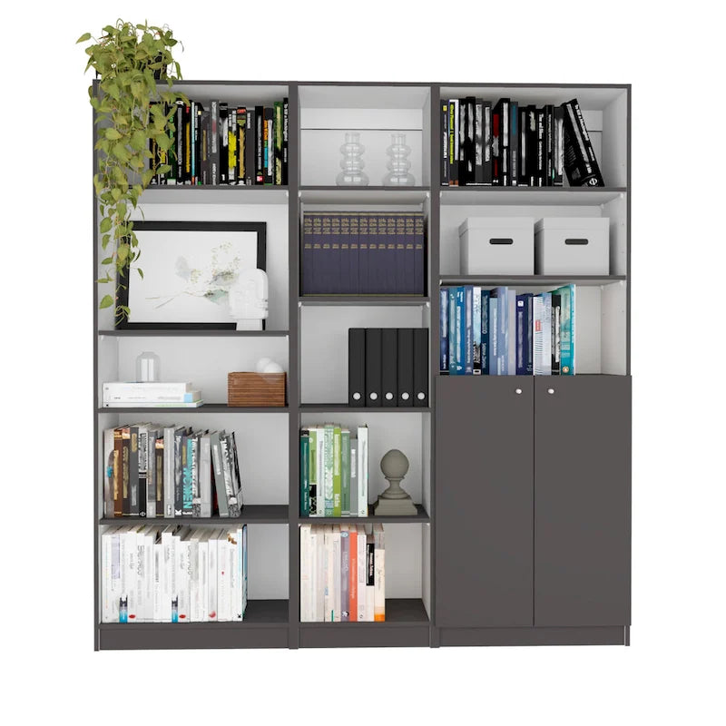 Bibliothèque Kenyon 3 pièces, 67 cm de large, 5 étagères et armoire