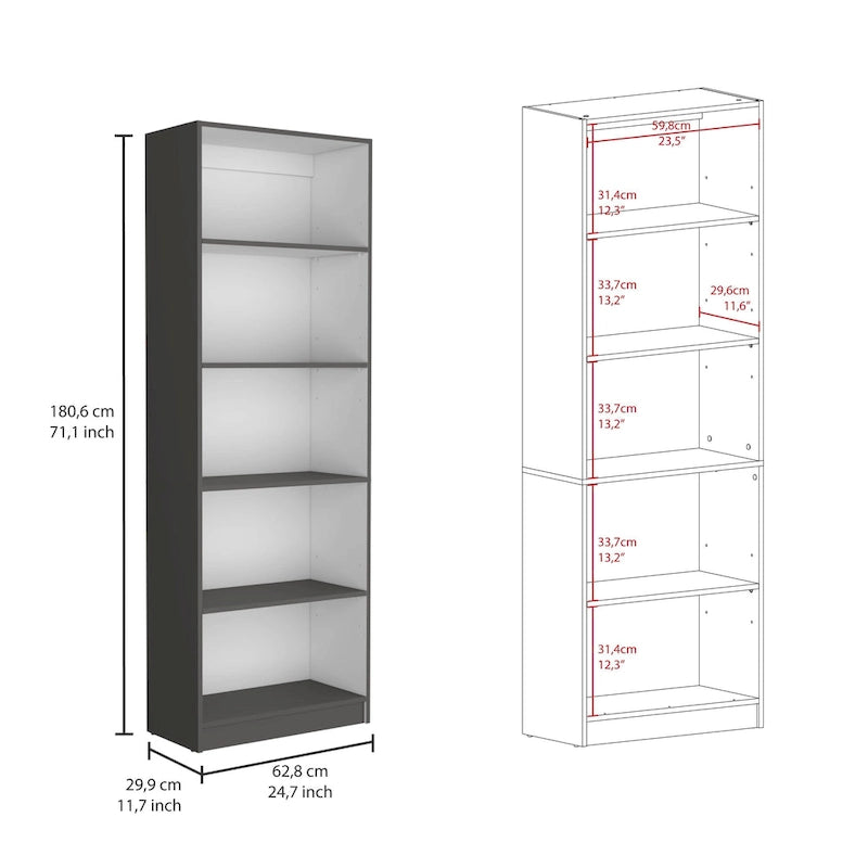 Bibliothèque Kenyon 3 pièces, 67 cm de large, 5 étagères et armoire