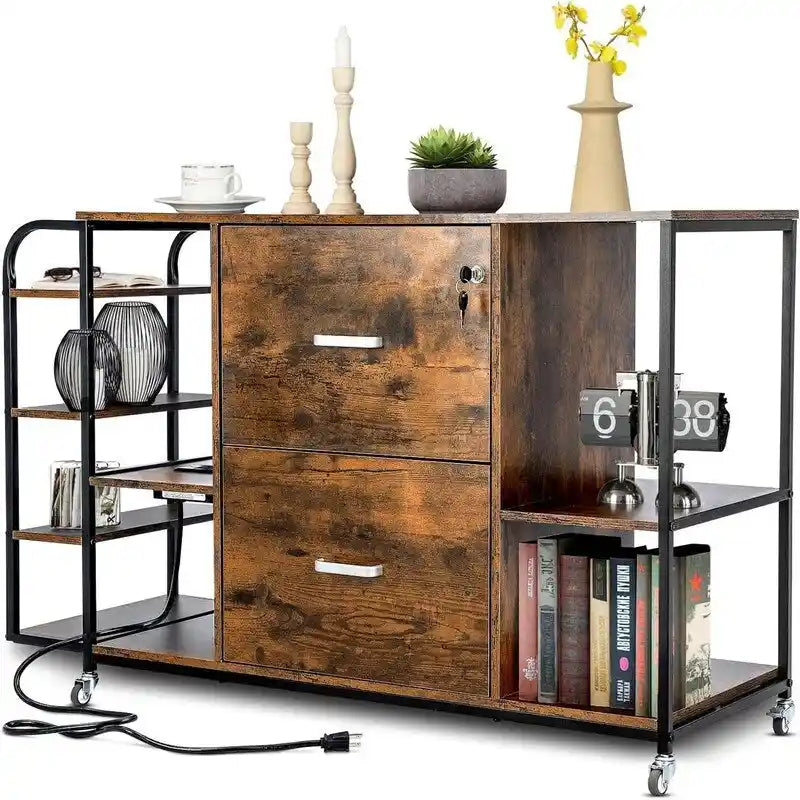 Classeur mobile à 2 tiroirs avec prise électrique - 15,75 po P x 43,31 po L x 29,53 po H