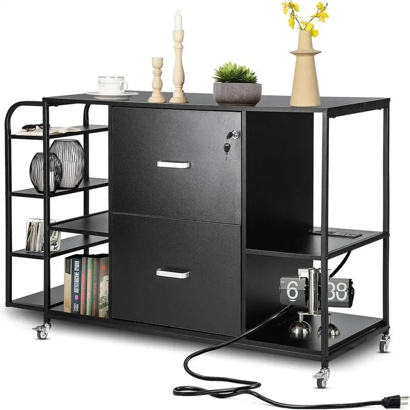 2 Drawer Mobile Filing Cabinet with Outlet - 15.75 D x 43.31 W x 29.53 H