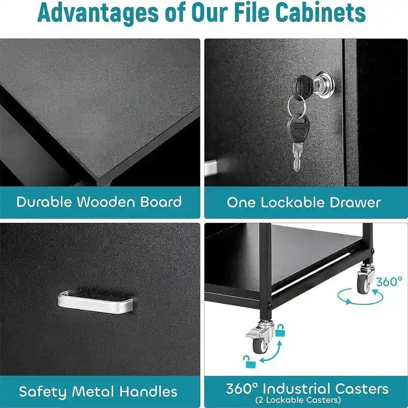 Classeur mobile à 2 tiroirs avec prise électrique - 15,75 po P x 43,31 po L x 29,53 po H