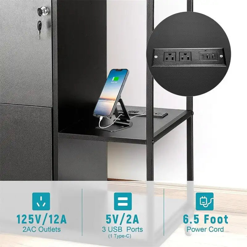 Classeur mobile à 2 tiroirs avec prise électrique - 15,75 po P x 43,31 po L x 29,53 po H