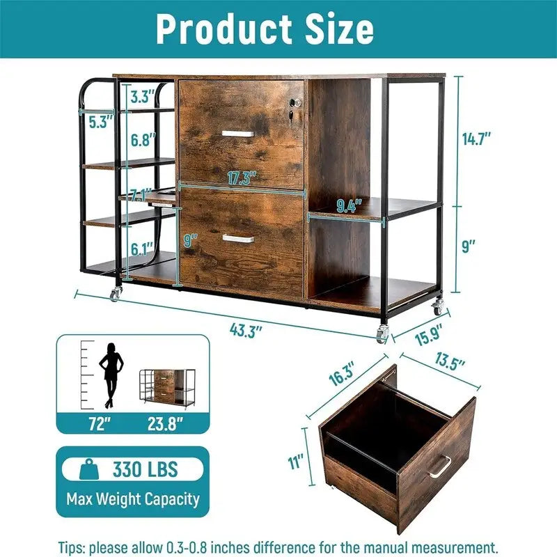 Classeur mobile à 2 tiroirs avec prise électrique - 15,75 po P x 43,31 po L x 29,53 po H