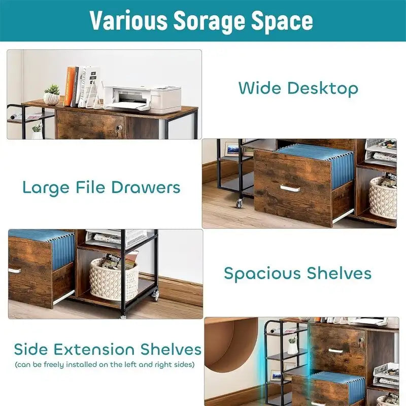 Classeur mobile à 2 tiroirs avec prise électrique - 15,75 po P x 43,31 po L x 29,53 po H